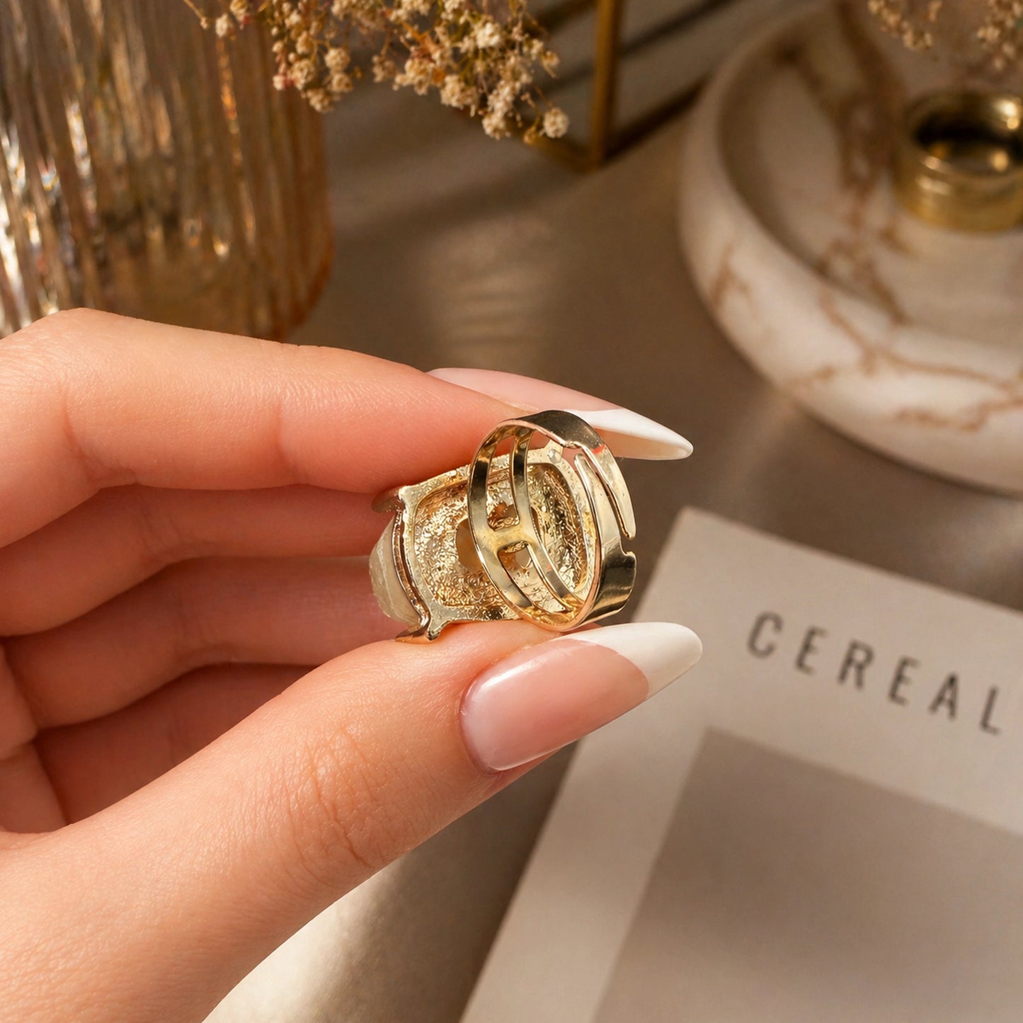 Raw Crystal Statement Ring – Adjustable Brass