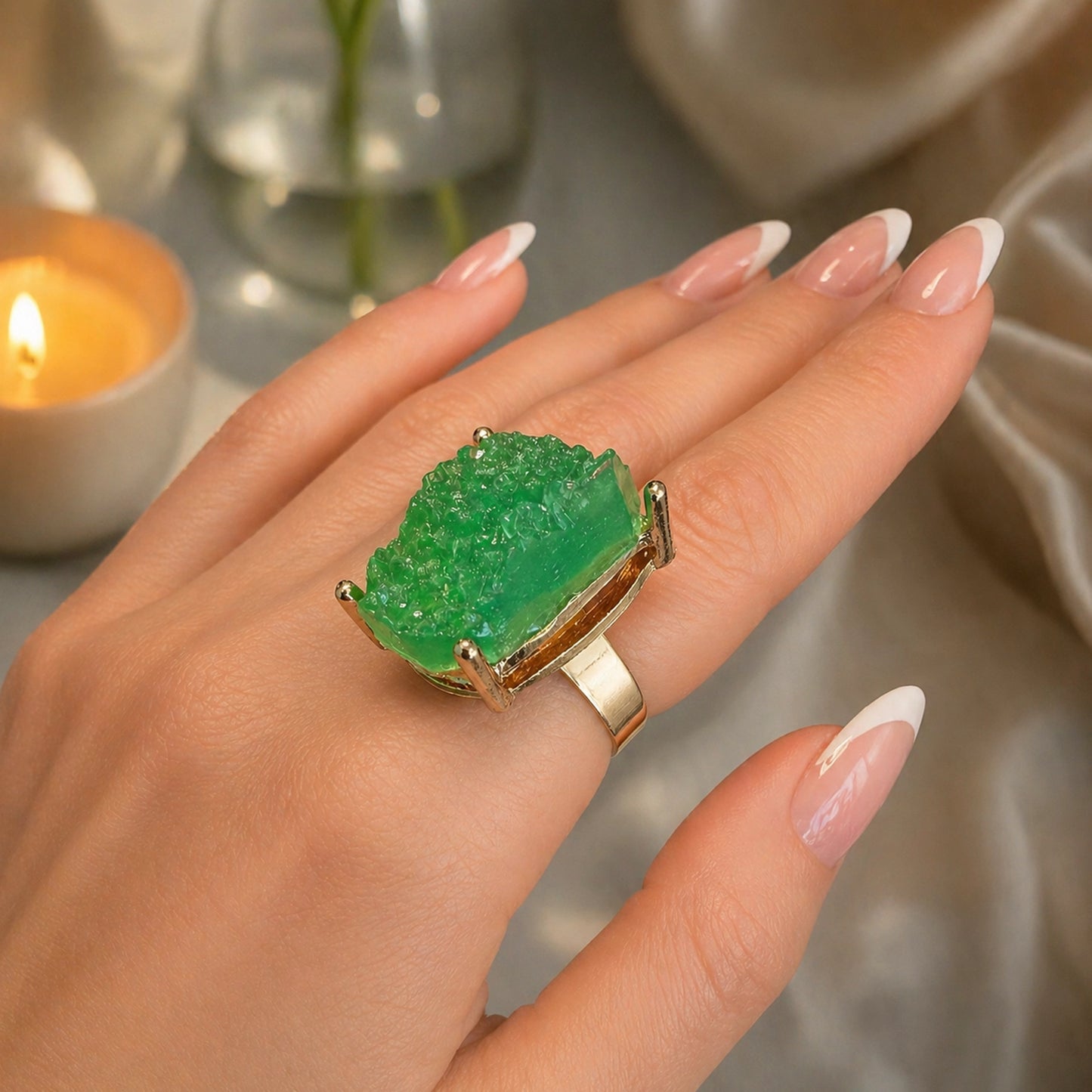 Raw Crystal Statement Ring – Adjustable Brass