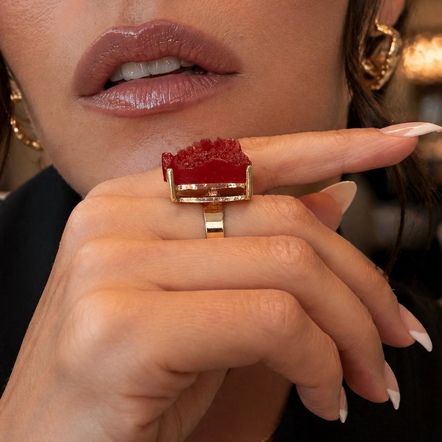 Raw Crystal Statement Ring – Adjustable Brass