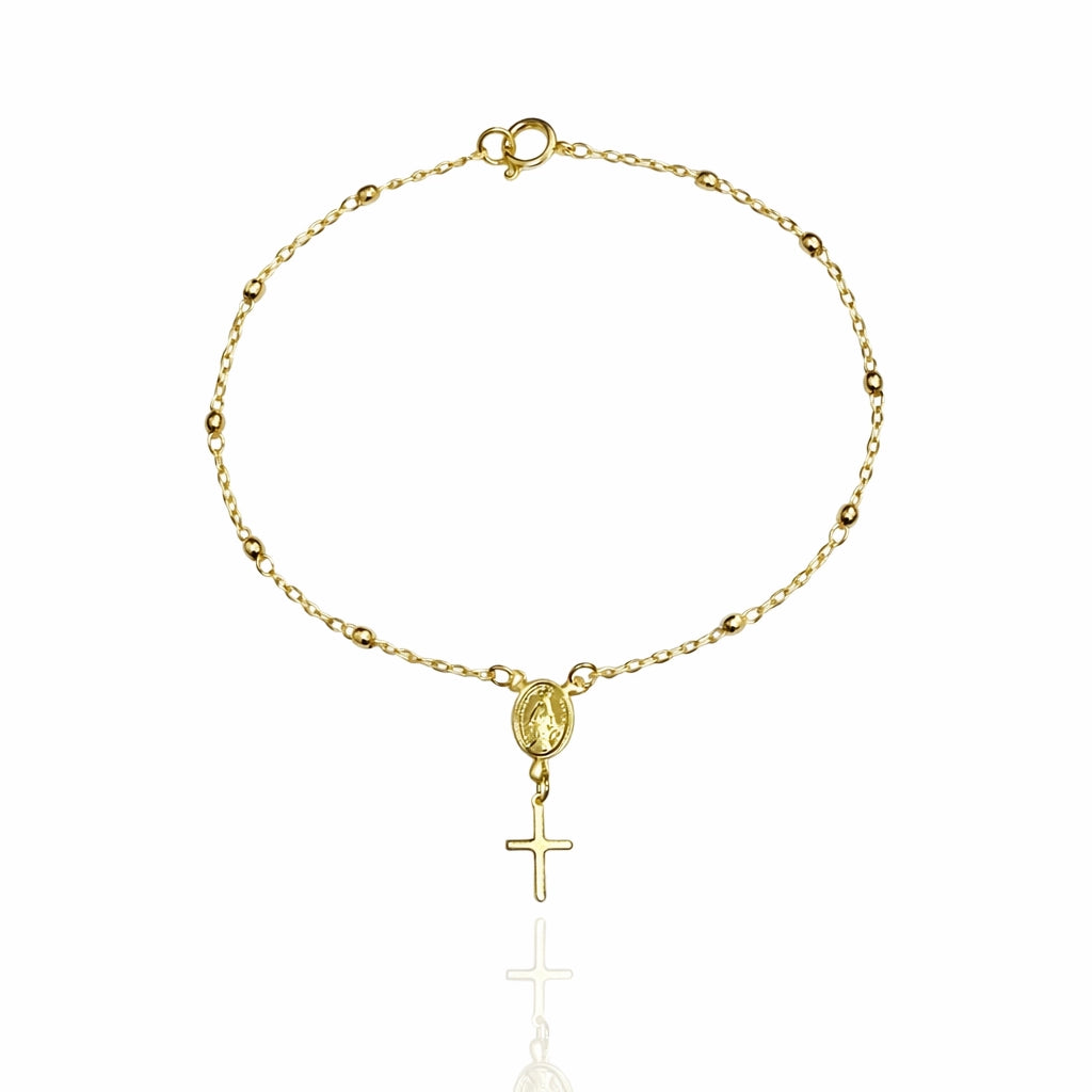 Pulsera delicada de rosario bañada en oro de 18 quilates
