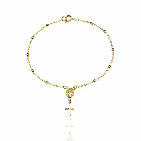 Pulsera delicada de rosario bañada en oro de 18 quilates