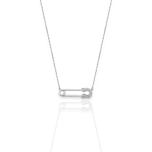 Pave Safety Pin Dainty Necklace