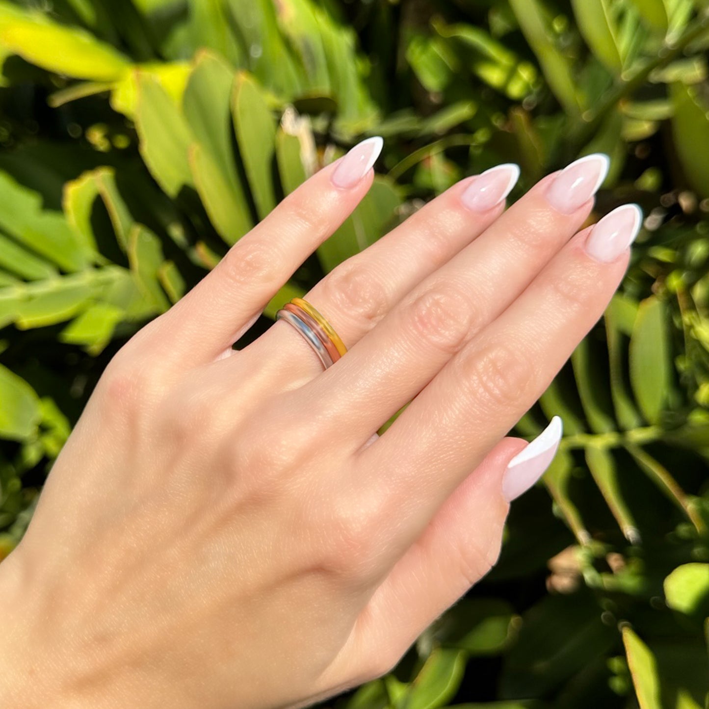 Tri Color Stacking Band Ring Set in Gold, Rose Gold and Silver Combination