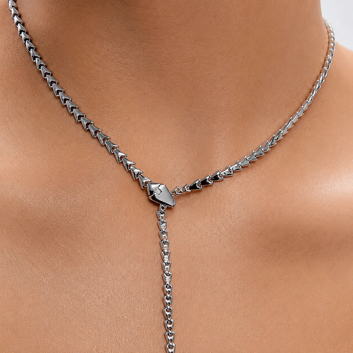 Gold Snake Chain Lariat Necklace