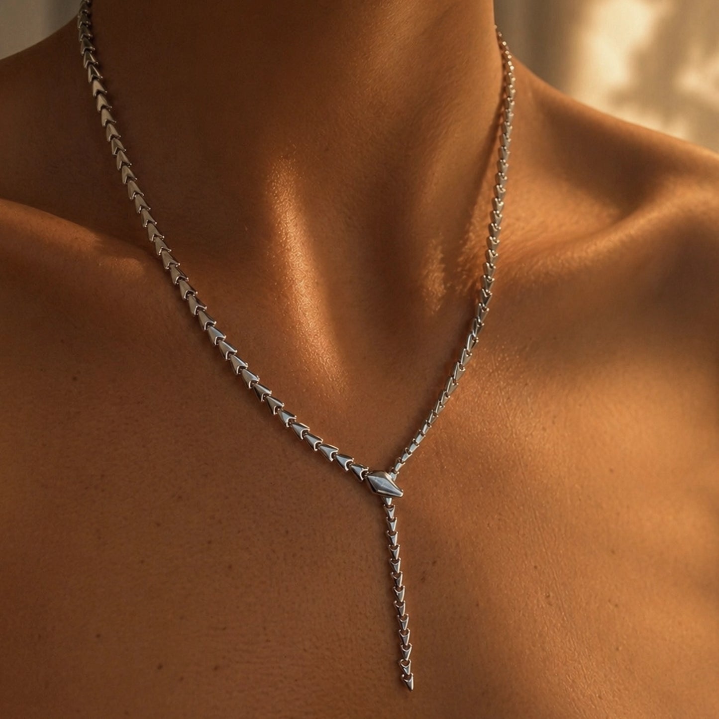 Sterling Silver Snake Chain Lariat Necklace