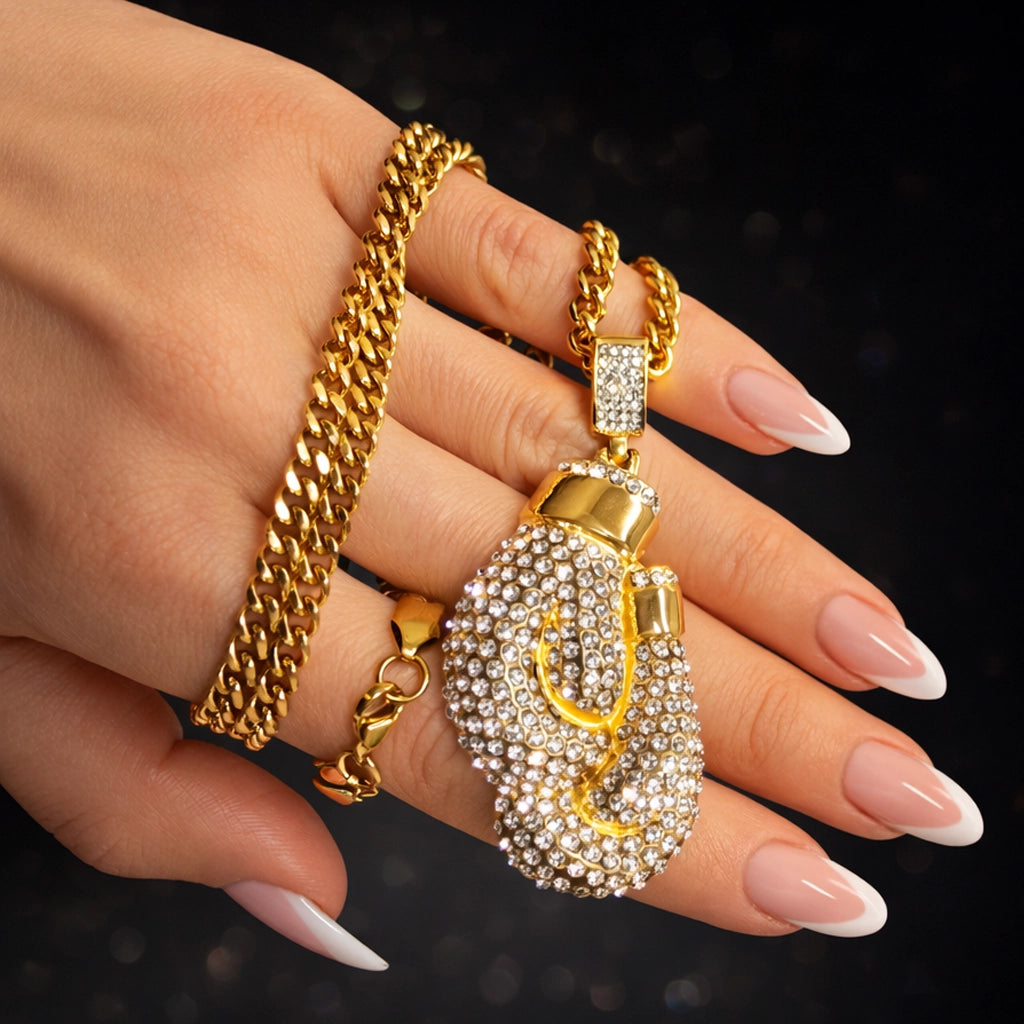 Iced Out Boxing Gloves Necklace for Men