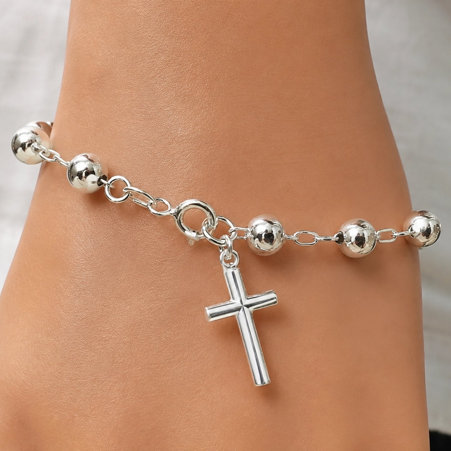 Cross Charm Bracelet Sterling Silver