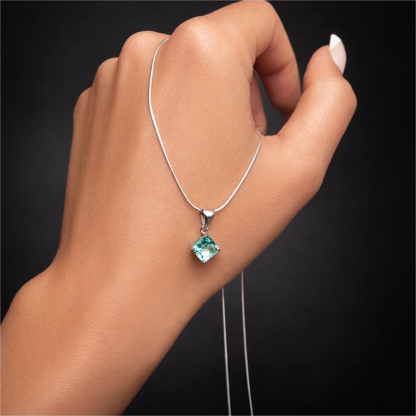 Rhombus Shape Birthstone Charm Necklace