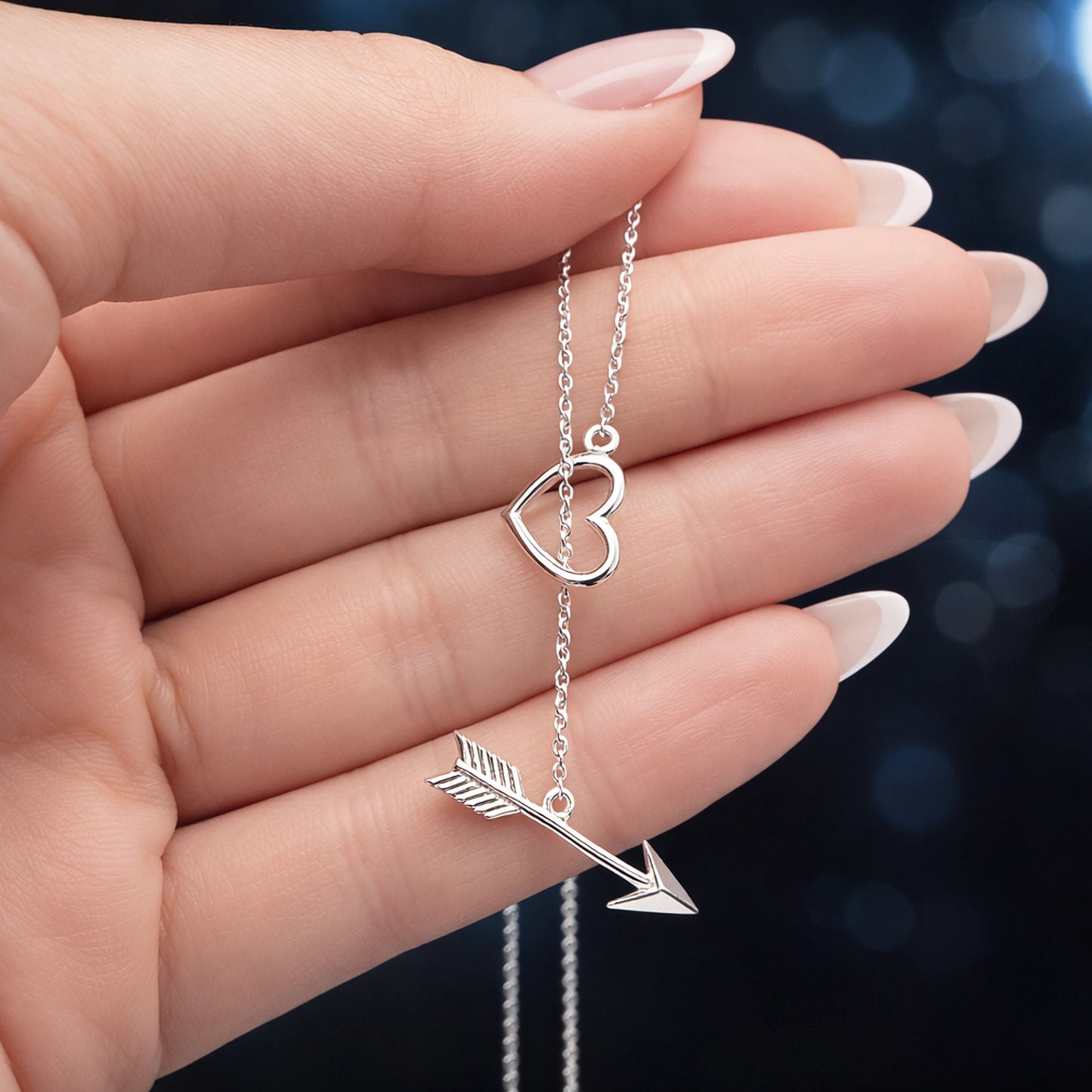 Cupid Heart and Arrow Dainty Toggle Necklace