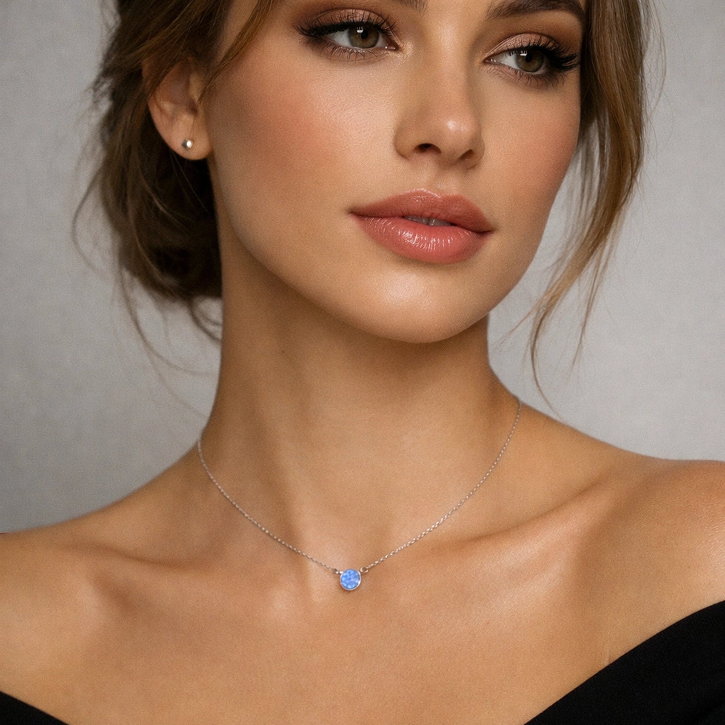 Round Opal Necklace Sterling Silver Dainty Solitaire