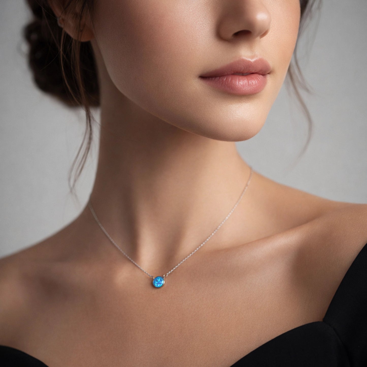 Round Opal Necklace Sterling Silver Dainty Solitaire