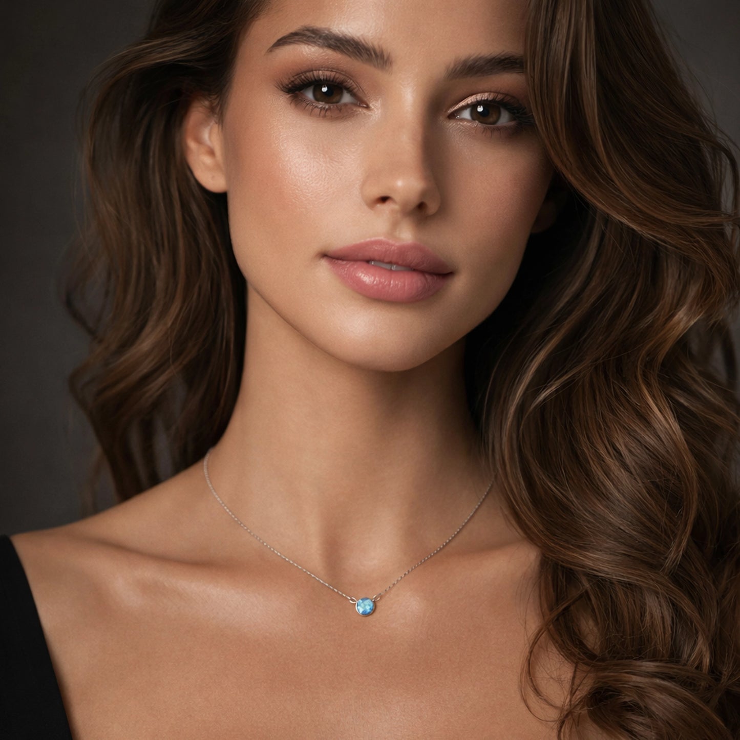 Round Opal Necklace Sterling Silver Dainty Solitaire