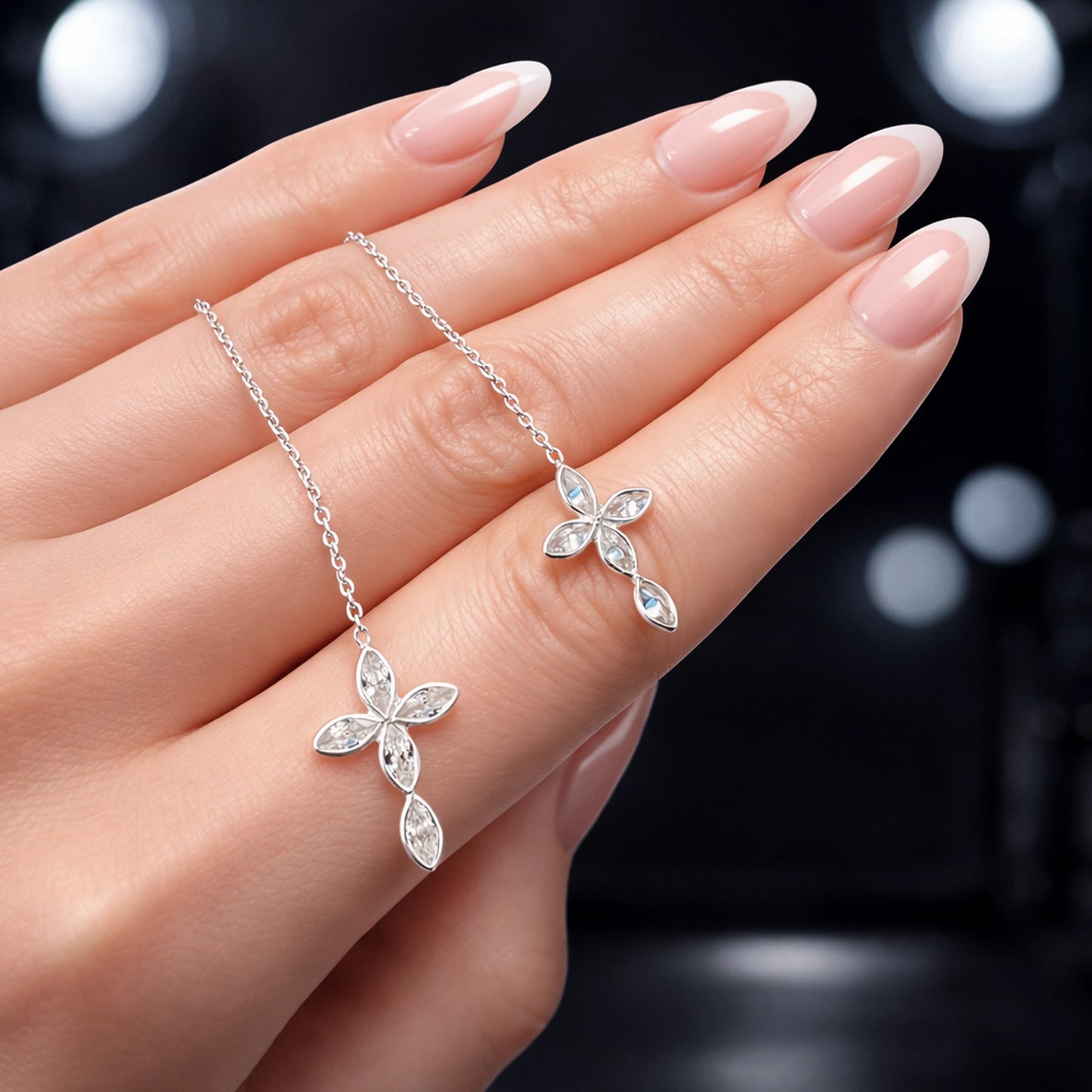 Sterling Silver CZ Cross Threader Earrings