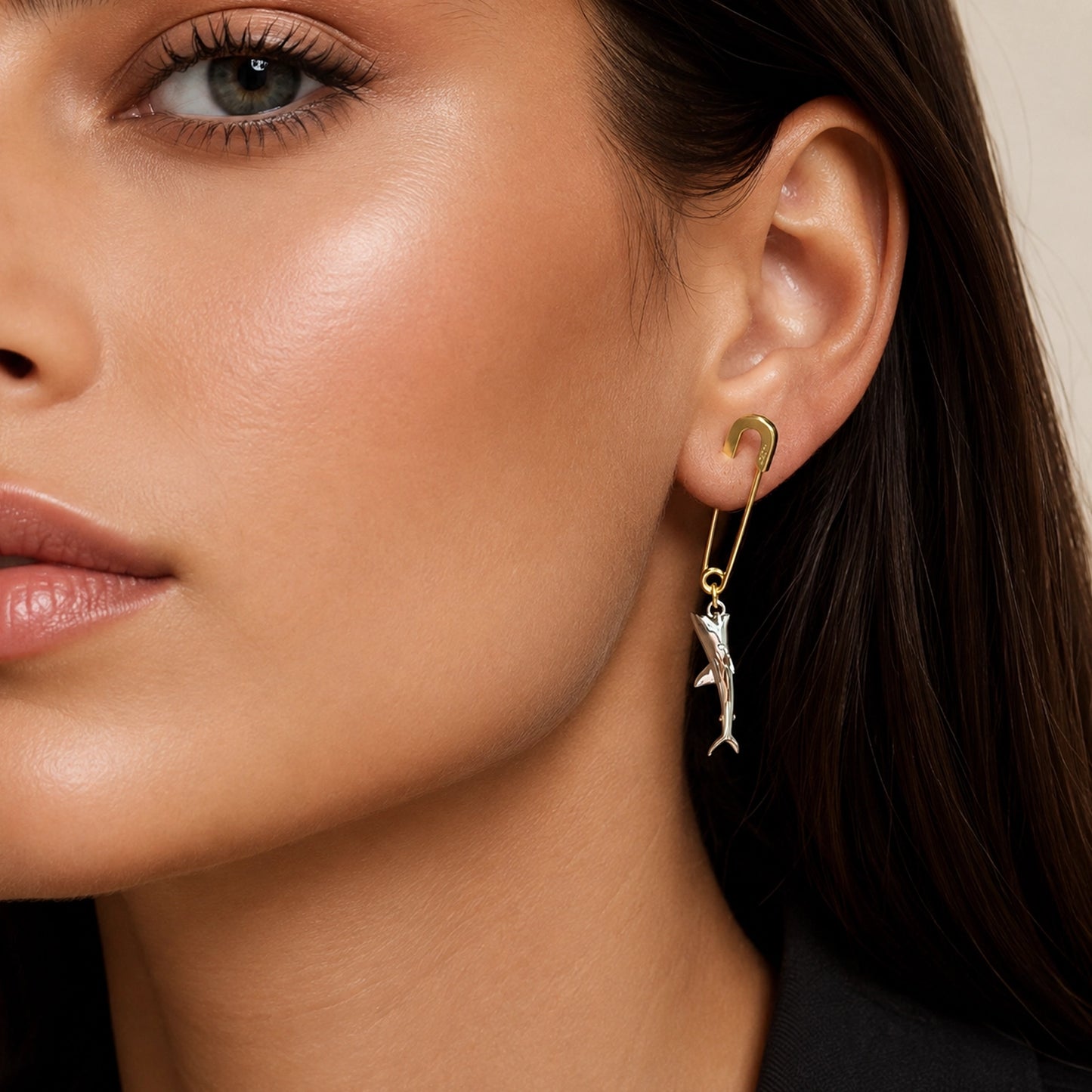 Safety Pin Dangle Shark Single Earring