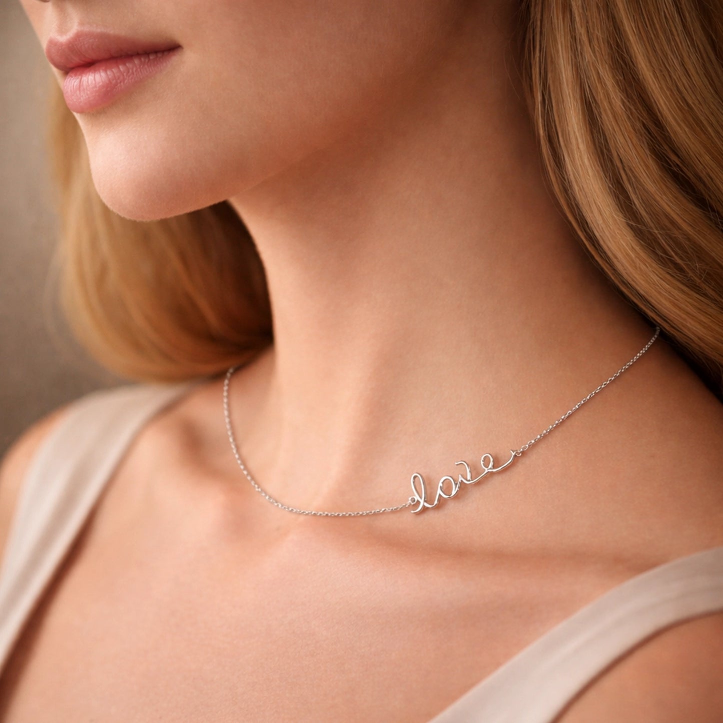 Collar delicado con escritura de amor