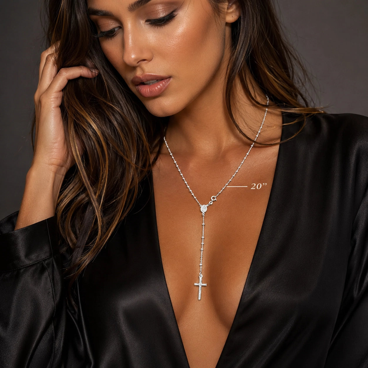Rosary Lariat Necklace in Sterling Silver