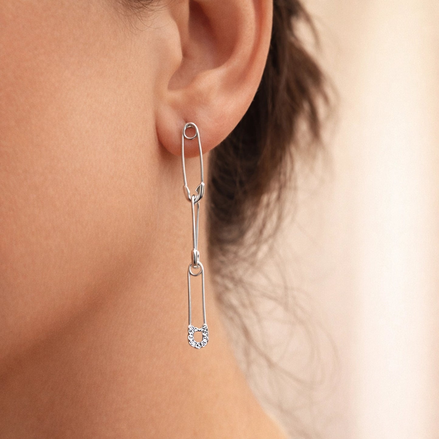 Safety Pin Long Drop Earrings