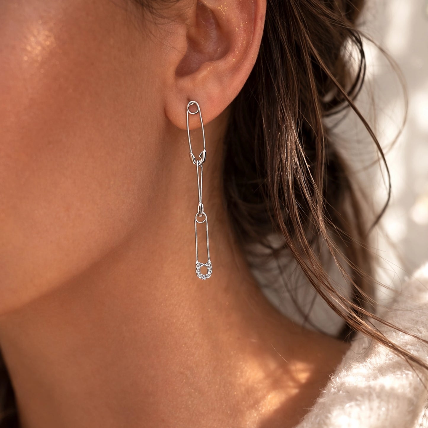 Safety Pin Long Drop Earrings