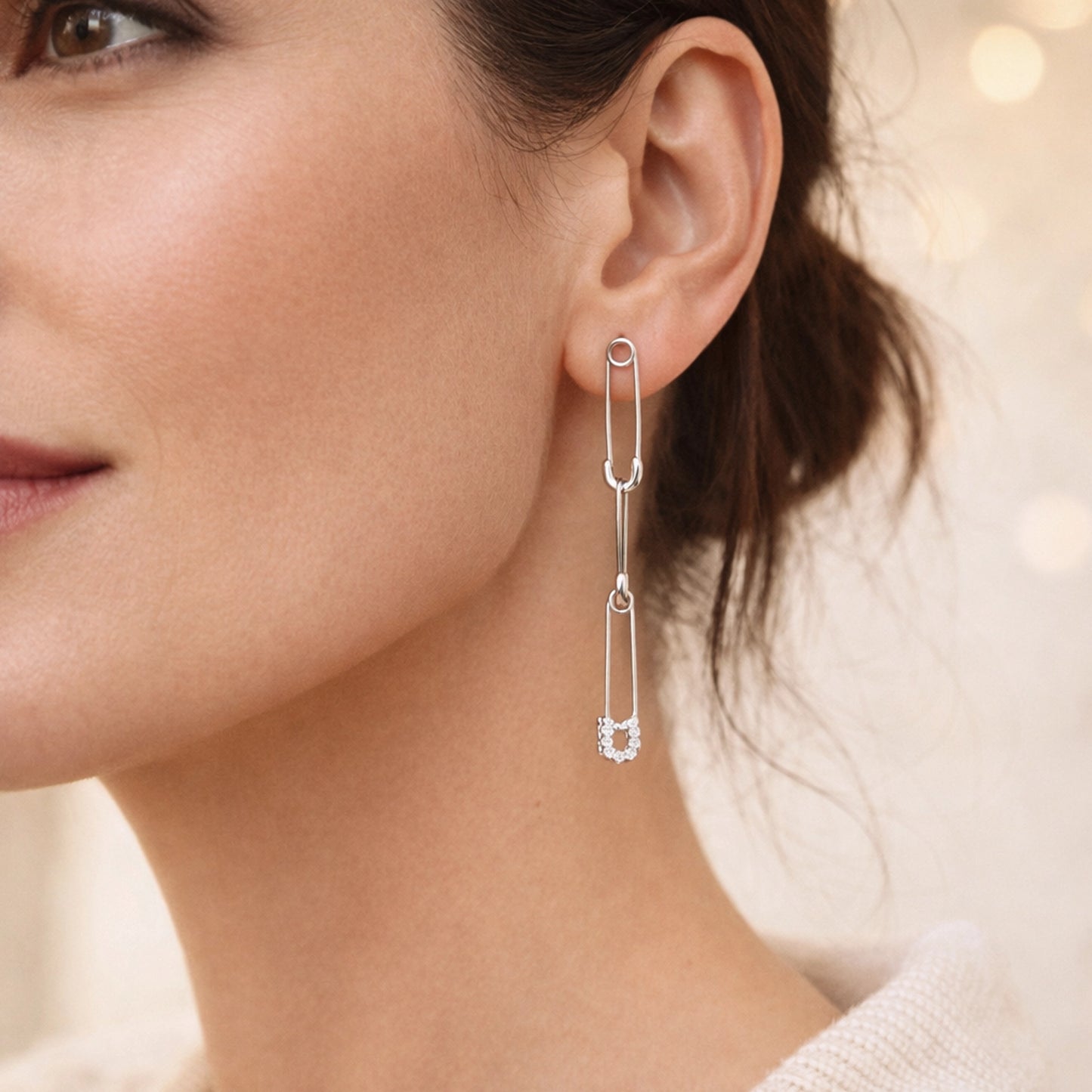 Safety Pin Long Drop Earrings