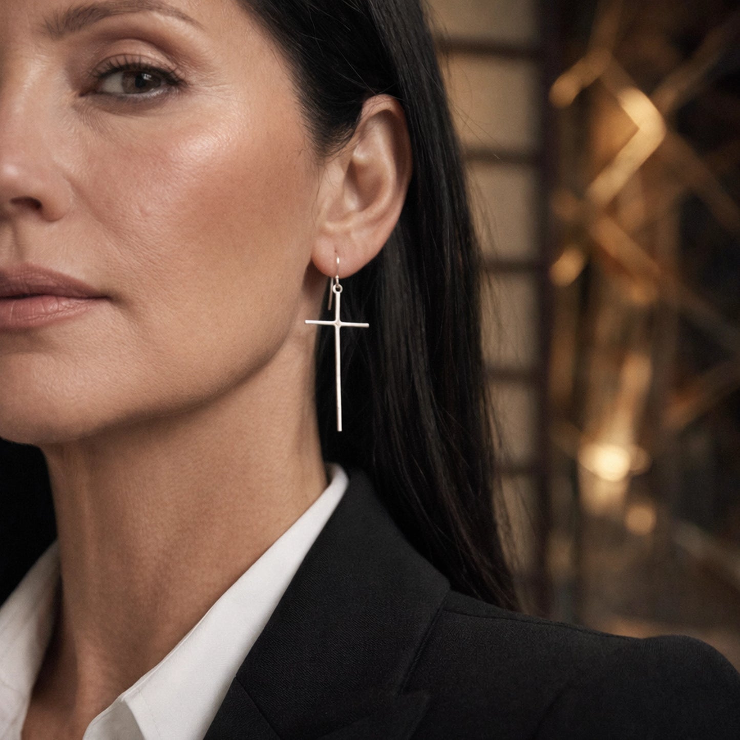Timeless Long Cross Earrings in Premium Sterling Silver