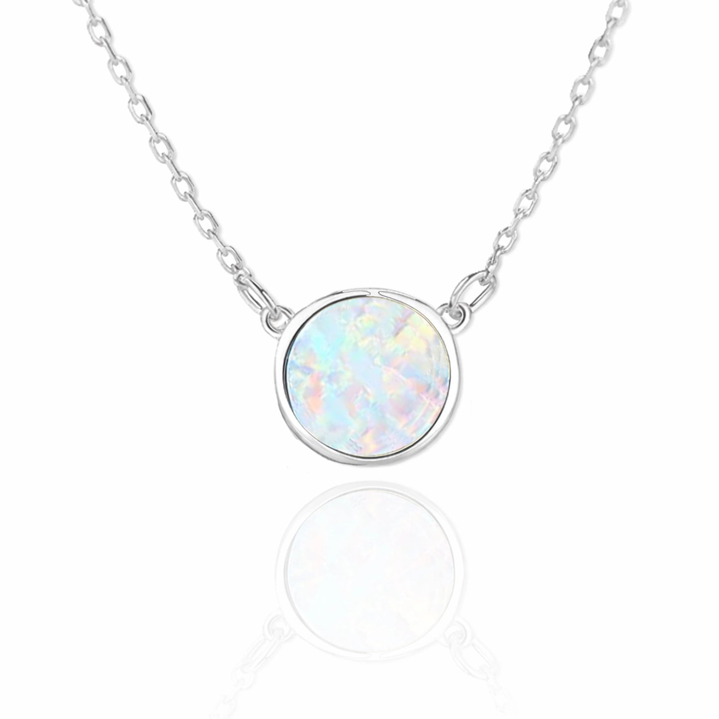 Round Opal Necklace Sterling Silver Dainty Solitaire