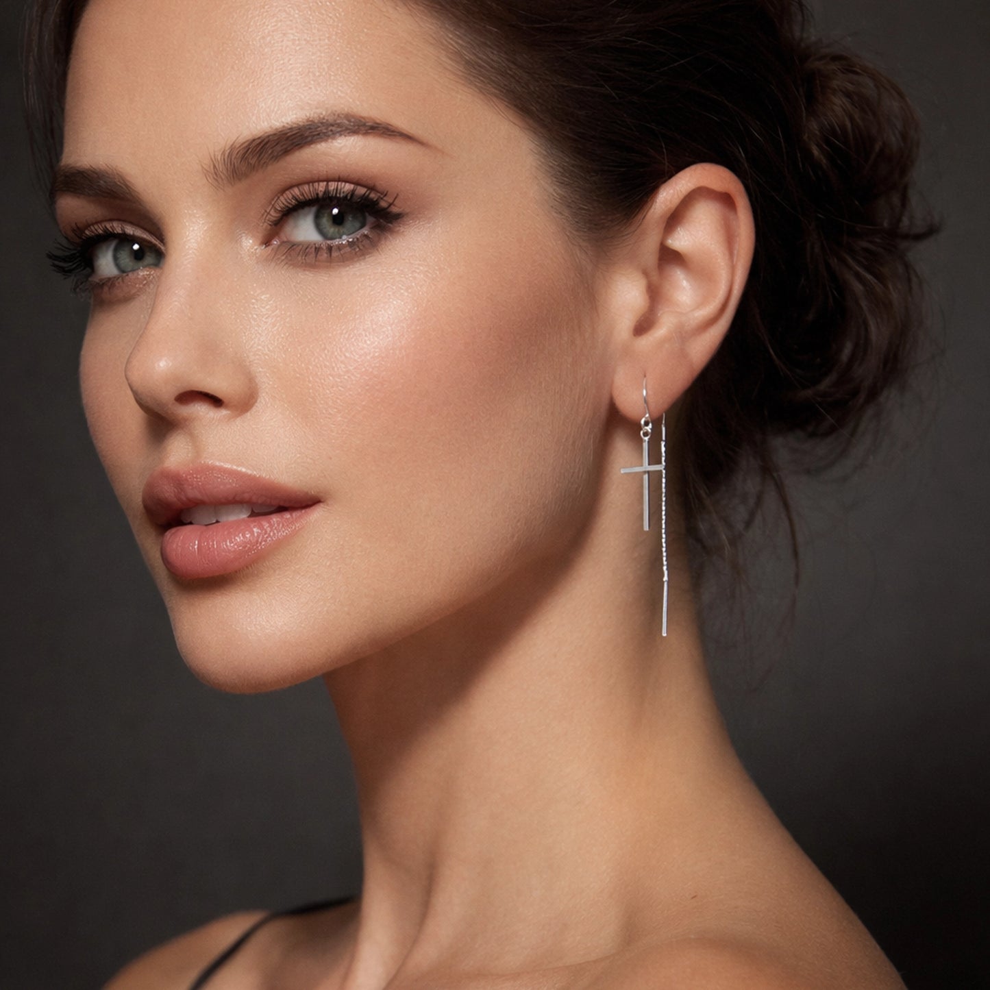 Simple Cross Threader Earrings in Sterling Silver