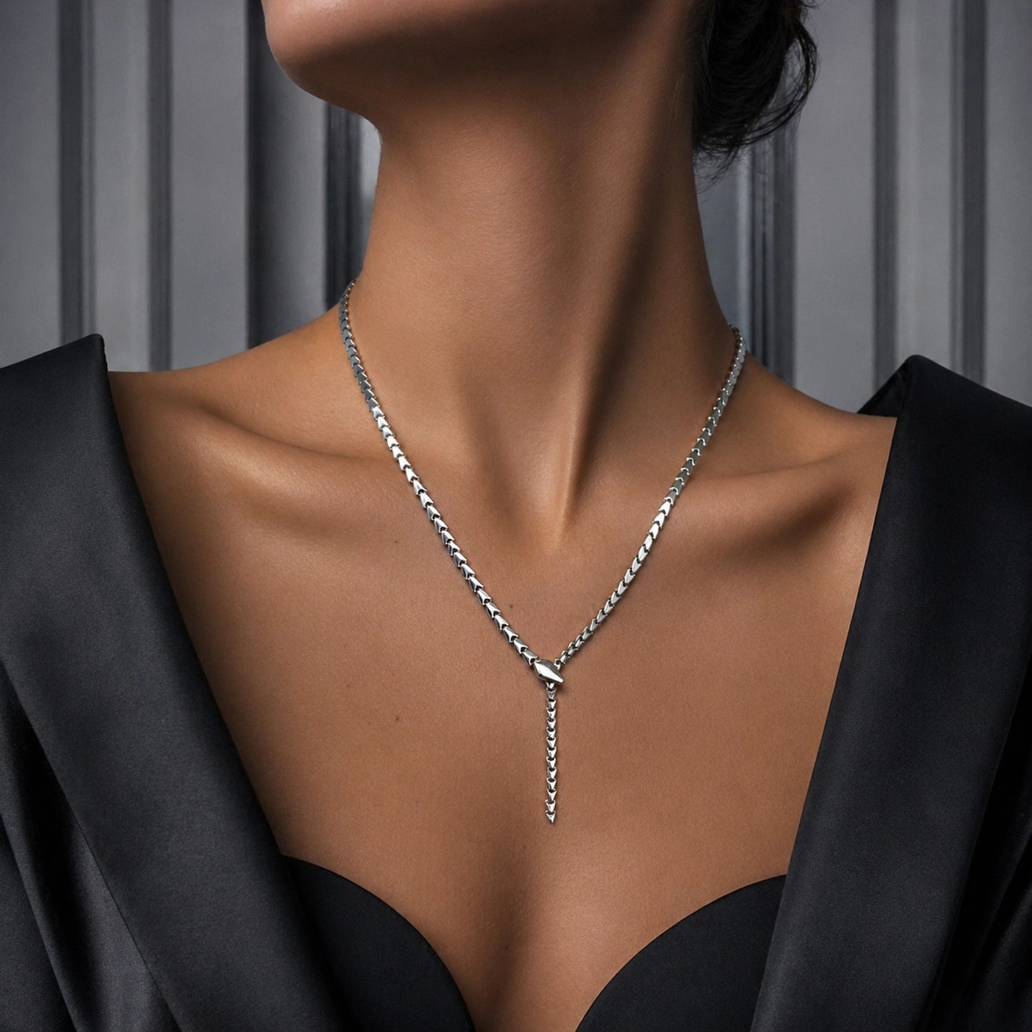 Sterling Silver Snake Chain Lariat Necklace
