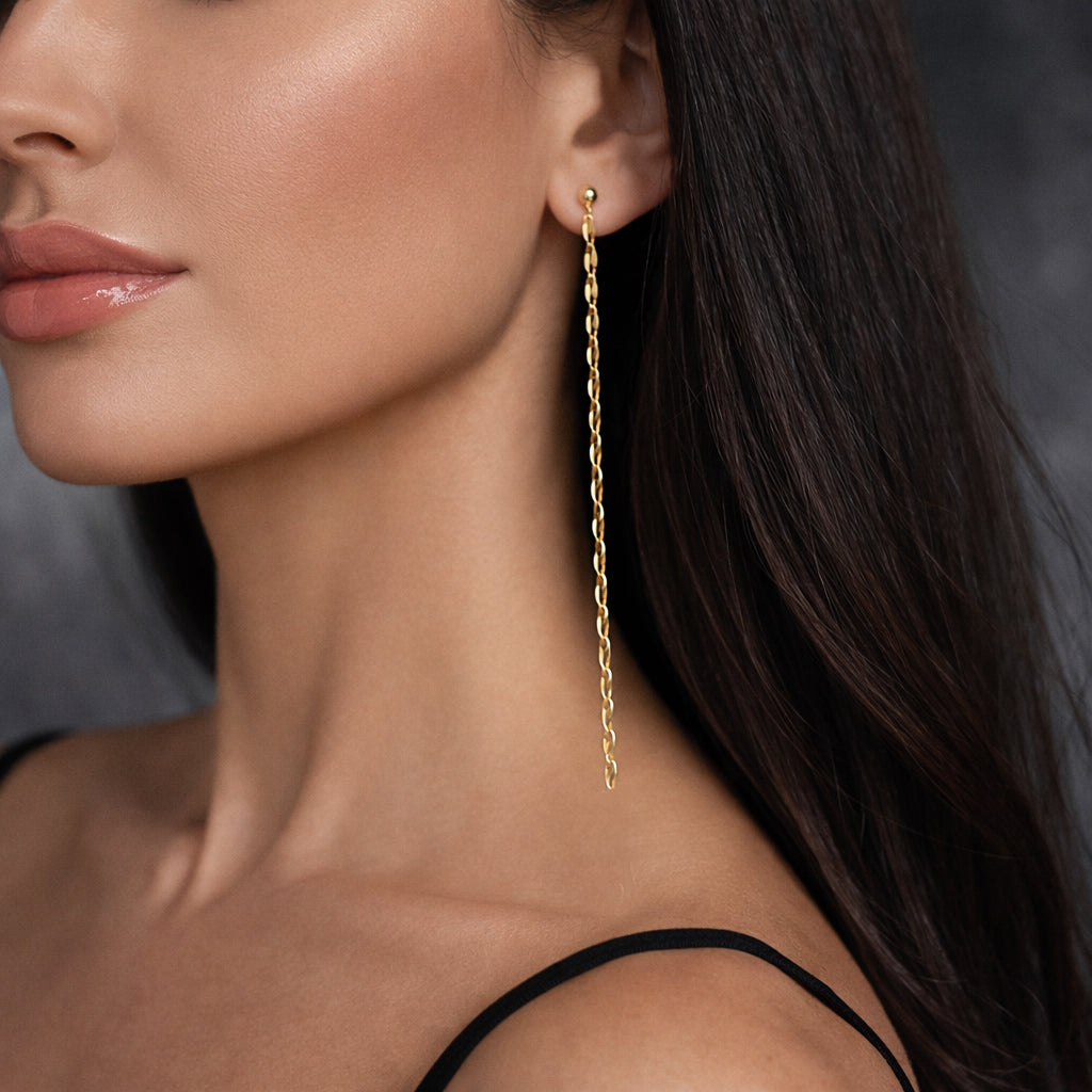 Pendientes colgantes de cadena extra larga rellenos de oro de 18 quilates