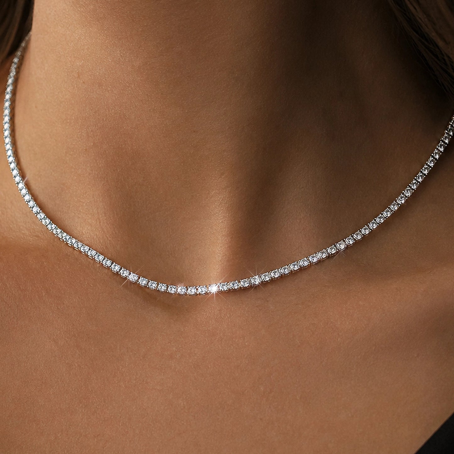 Sterling Silver Tennis Choker with Sparkling Cubic Zirconia