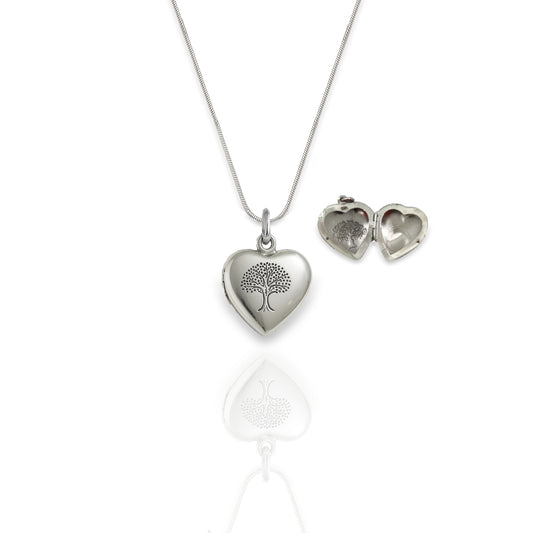 Heart Locket Heirloom Necklace with Tree of Life Engraving