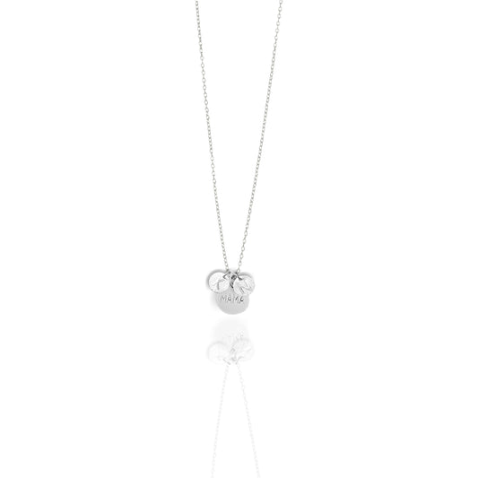 Mama Word Engraved Round Charm Necklace with Personalized Initial Charm