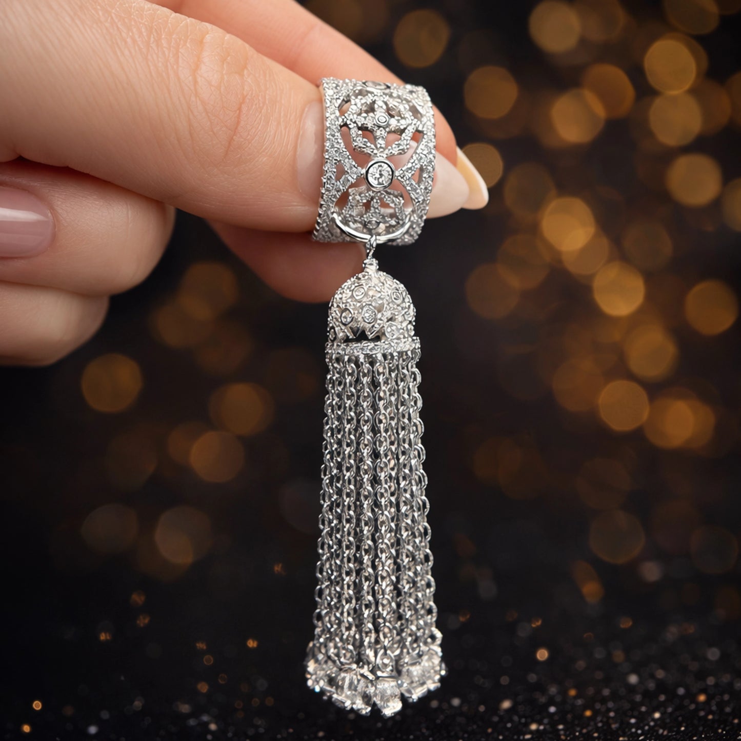 Tassel Statement Ring – CZ Fringe Dangle Cocktail Ring