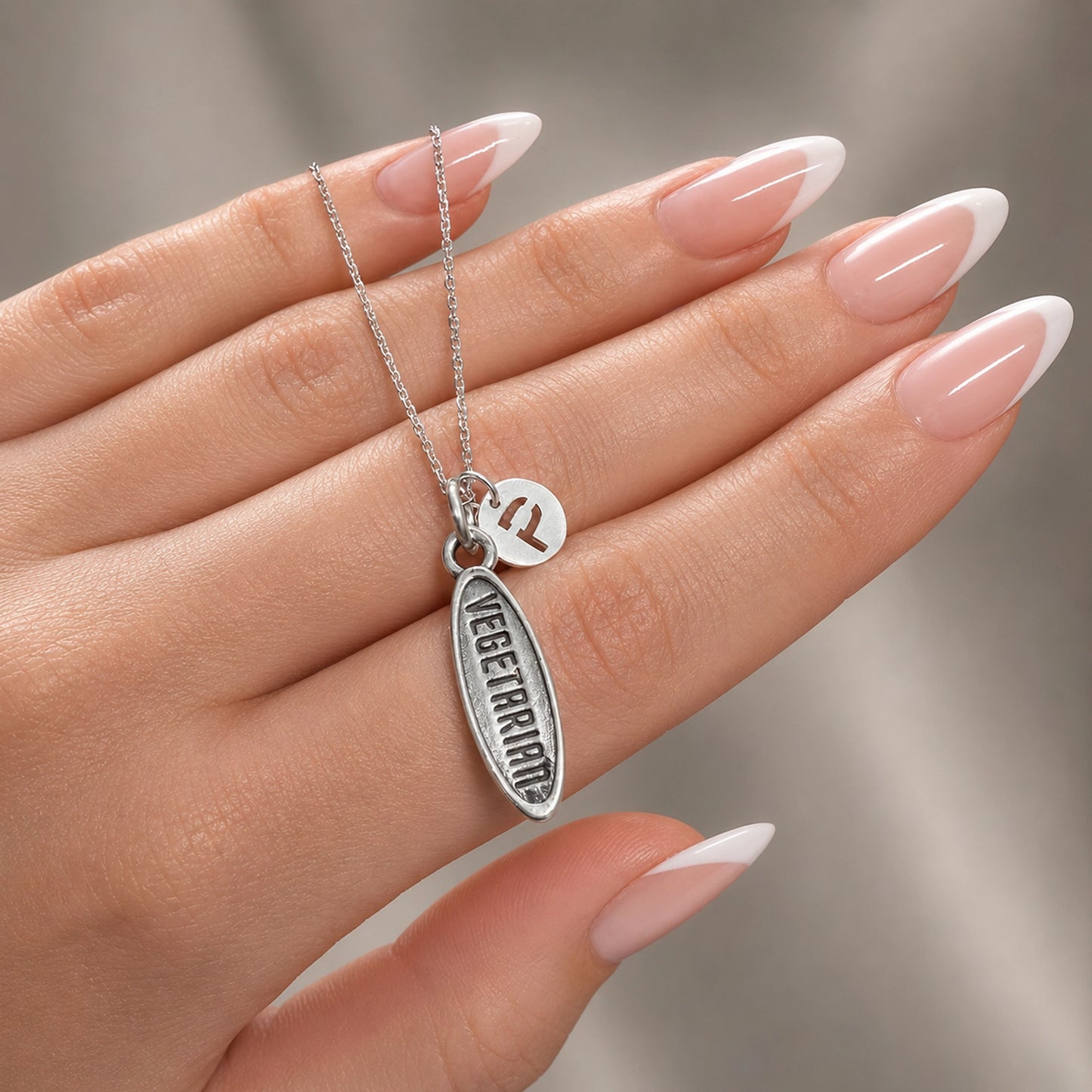 Vegetarian Necklace with Initial Charm in Sterling Silver