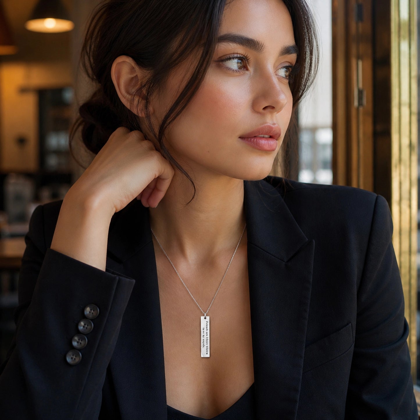 Meaningful Friend Necklace • Engraved Quote Bar with Initial Charm