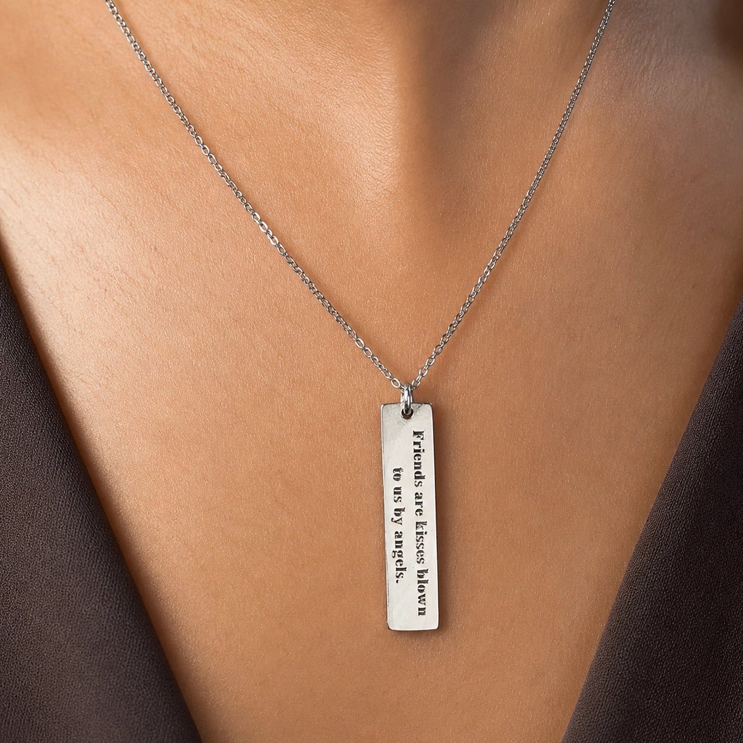 Meaningful Friend Necklace • Engraved Quote Bar with Initial Charm