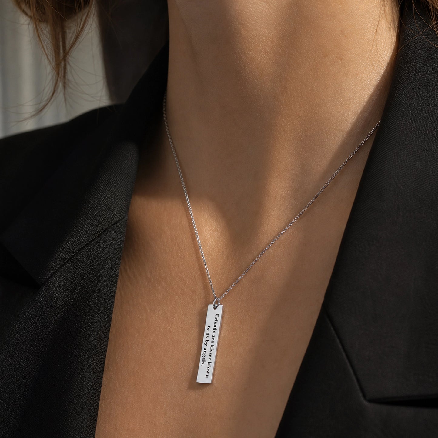 Meaningful Friend Necklace • Engraved Quote Bar with Initial Charm
