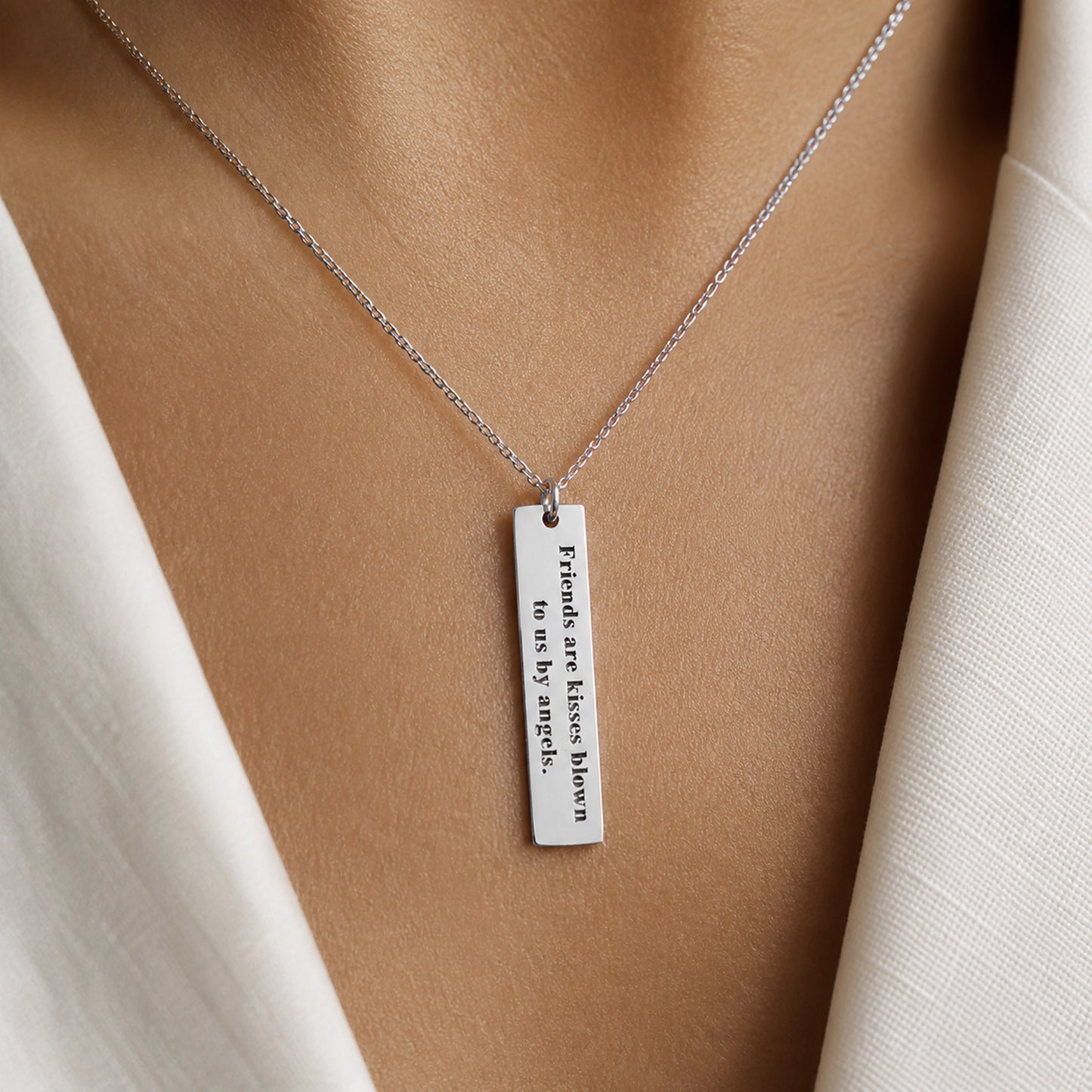 Meaningful Friend Necklace • Engraved Quote Bar with Initial Charm