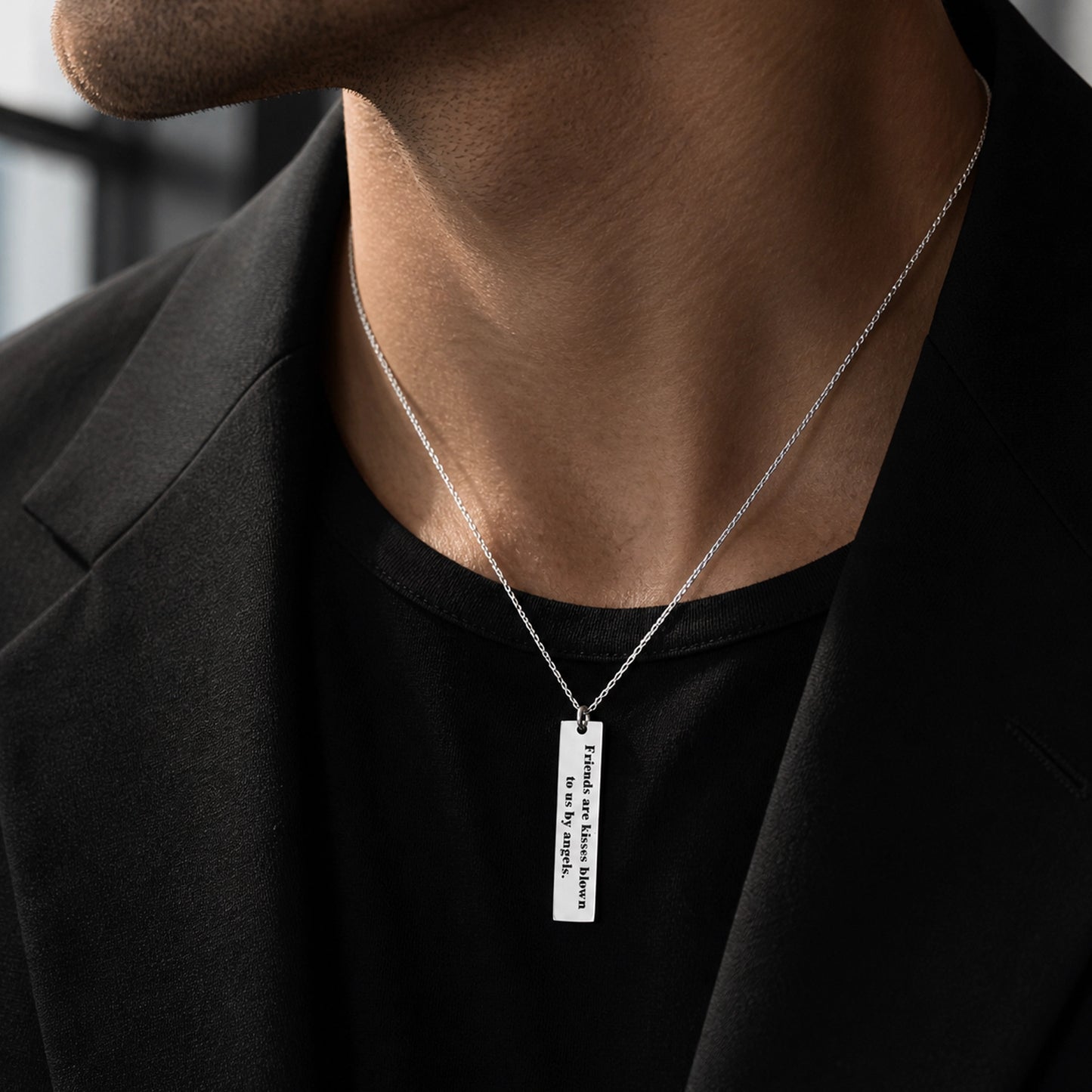 Meaningful Friend Necklace • Engraved Quote Bar with Initial Charm