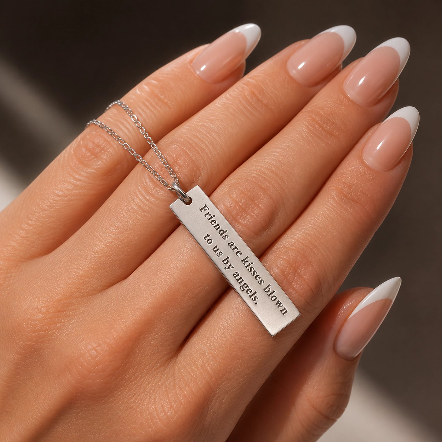Meaningful Friend Necklace • Engraved Quote Bar with Initial Charm